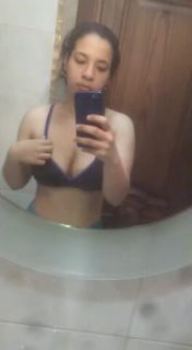 A stunning, shapely Egyptian girl enters the bathroom and shows off her entire body to her boyfriend.